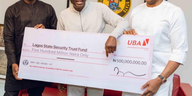 Donates N500 Million to Lagos State Security Trust Fund, Pledges Support for State’s Effort at Improving Security